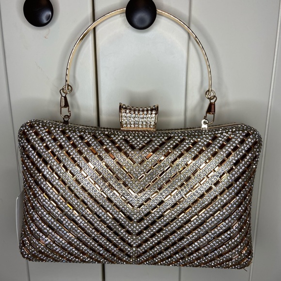 Rhinestone evening bag short or long Silver & gold - Picture 3 of 4